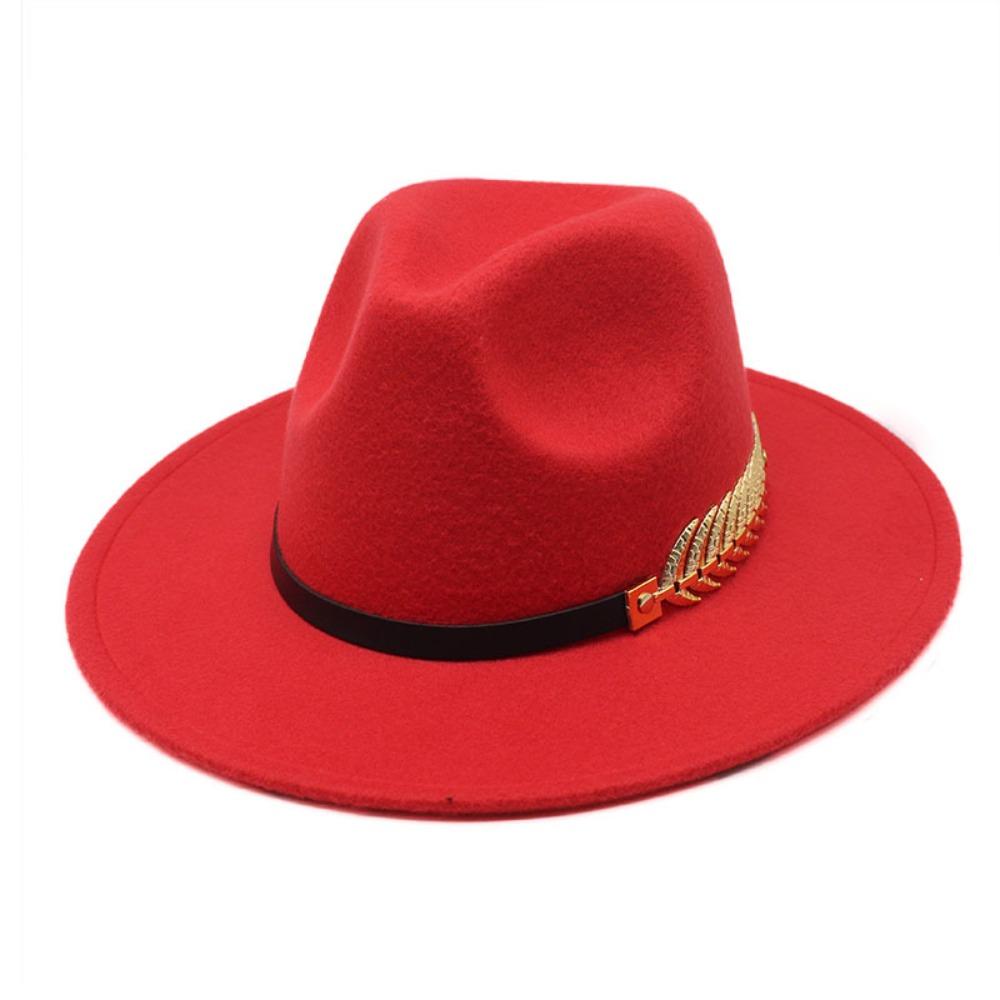 Leaf Decoration Woolen Hats Formal Occasion British Vintage Hats Fashion Fedora Hat  Men Women
