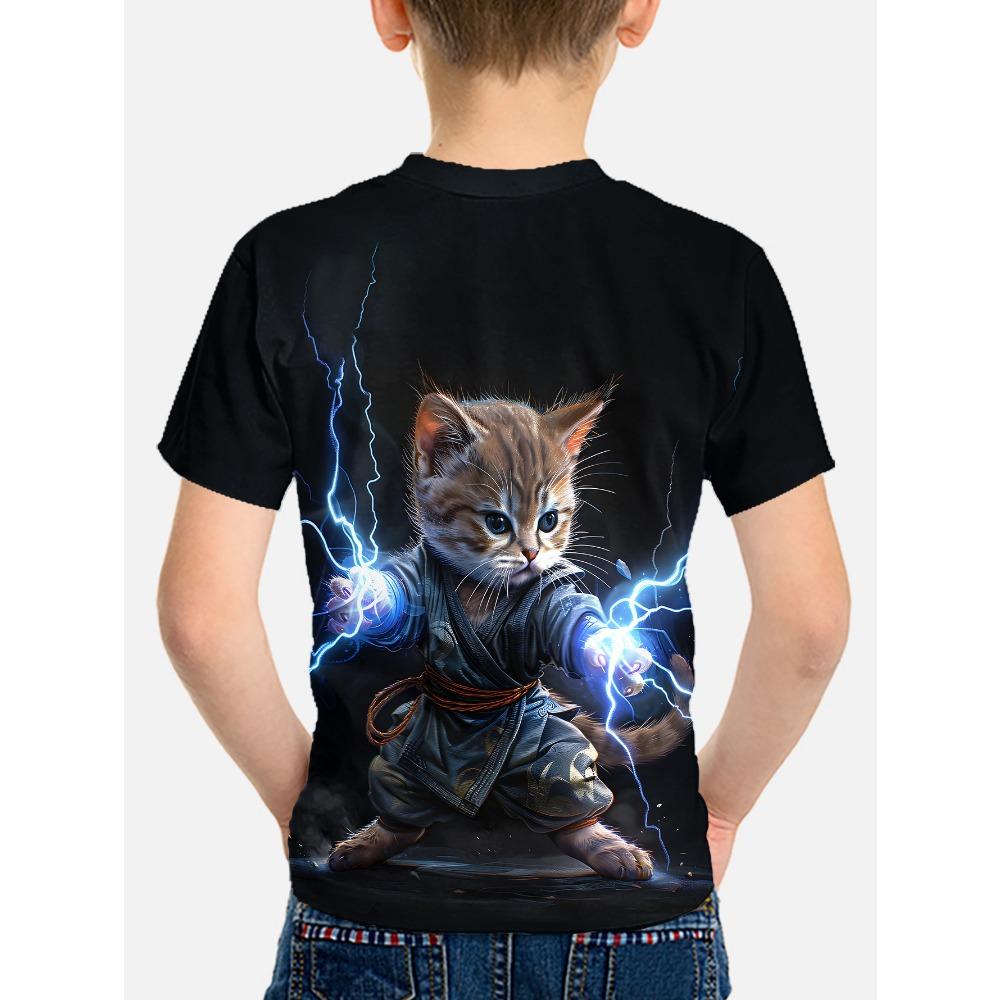 Kinderbekleidung Jungen Katze Blitz 2024 Kinderkleidung Kurzarm Top Shirts Kinder T-Shirt Tops T-Shirts Koreanischer Junge Frühling