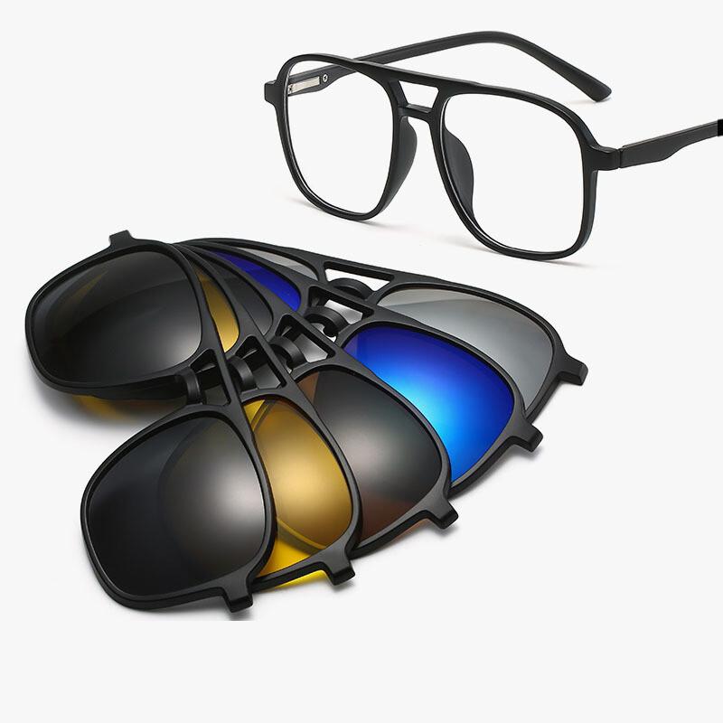 1+5 Polarized Magnetic Sleeve Reading Glasses Frame Male Ultralight Myopia Square Frame Female Optical Prescription Sunglasses