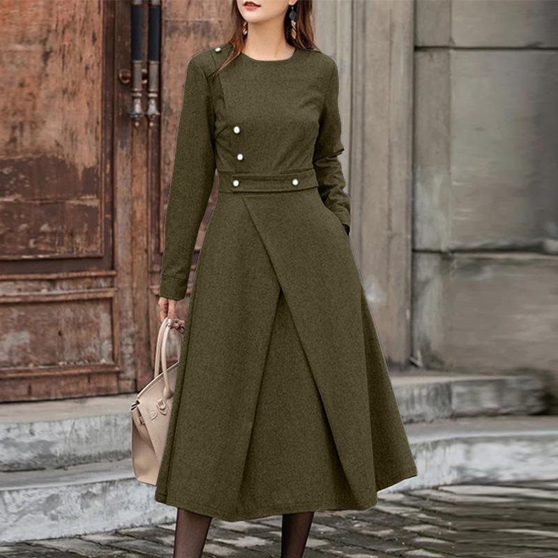 

ZANZEA Женское повседневное платье с круглым вырезом и длинным рукавом для осени M армия зеленый