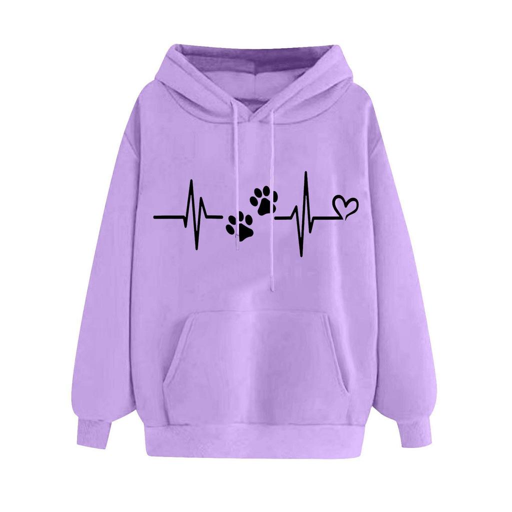 2025 new European and American fashion printed velvet versatile long-sleeved loose hooded sweater women's top trendy clothing