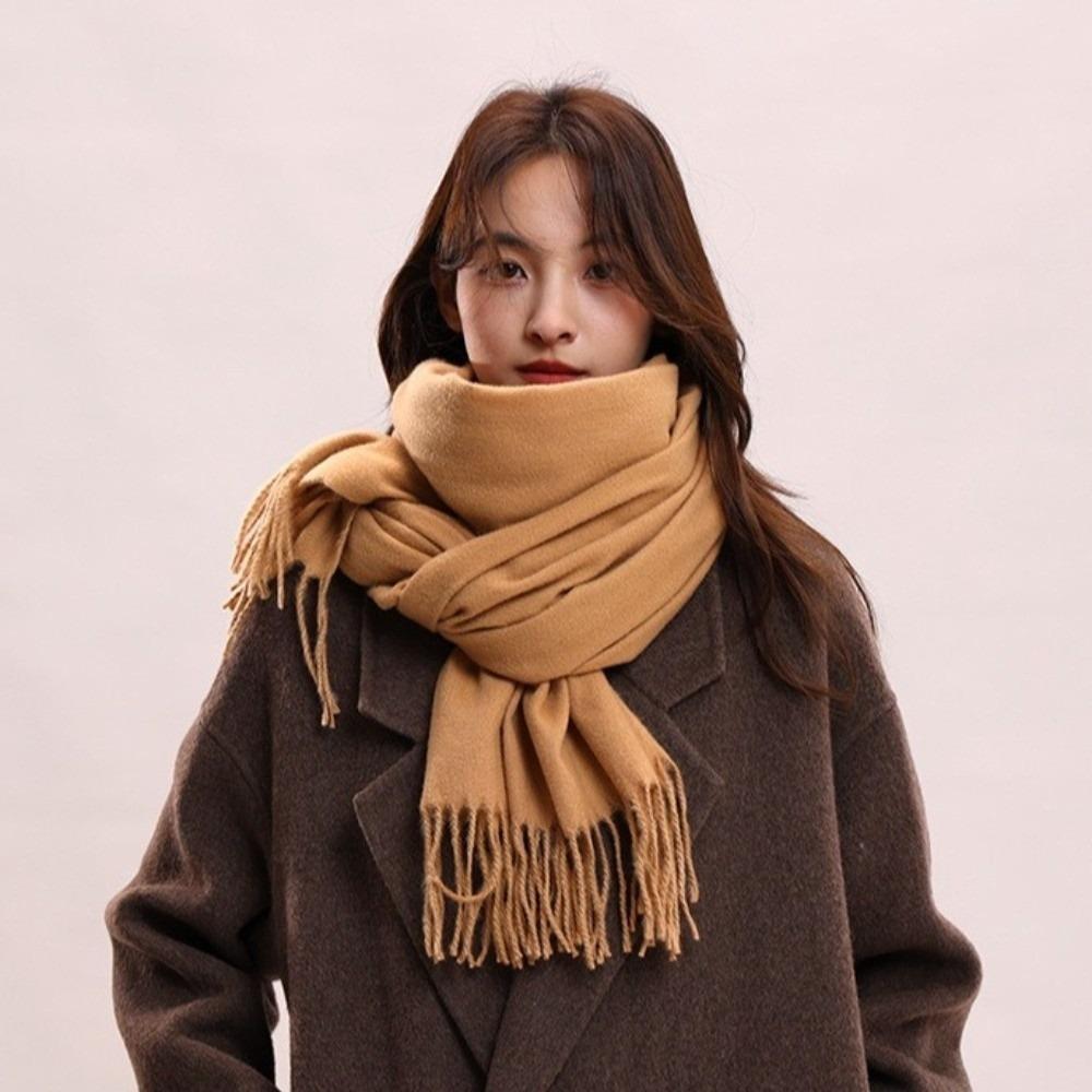 Tassel Imitation Cashmere Scarf Korean Style Women Shawl Simple Winter Neckerchief  Autumn