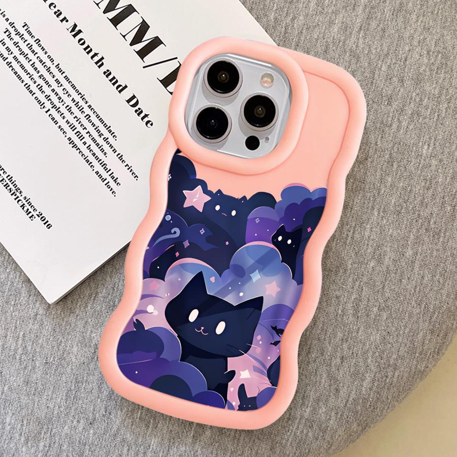 Soft Phone Cover Case for iPhone 15 Plus 13 11 14 XR 16 Pro Max 17 Air 8 12 Black Cat Starry Night