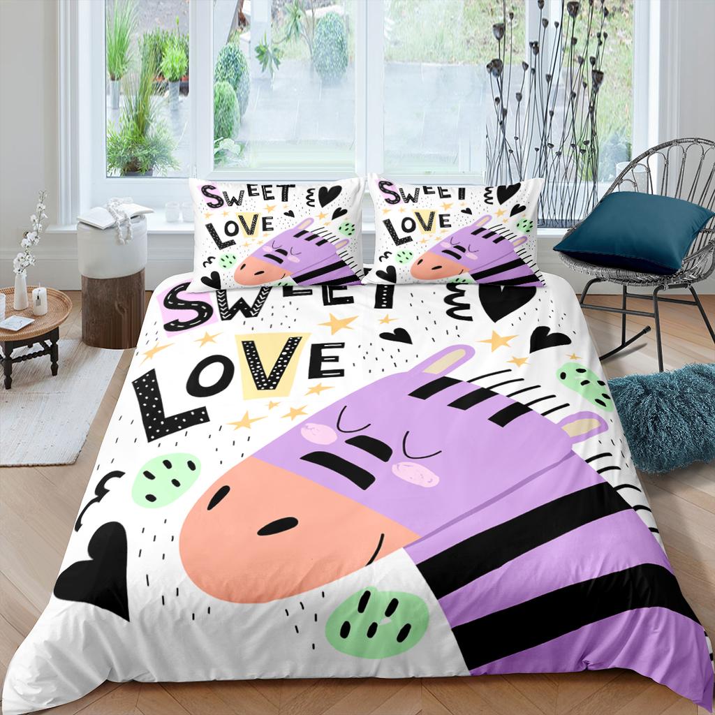 Funda Nórdica de Animales de Dibujos Animados Rey Reina Elefante Jirafa León Juego de Cama para Niños Vida Salvaje Amarillo 2/3 Piezas Funda de Colcha de Poliéster