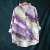 Women's Loose Ruffled Floral Print Stand Collar Long Sleeve Cotton And Linen Top