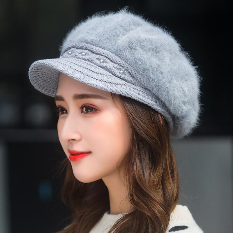 Mother's Hat Women's Autumn and Winter Fashion Versatile Velvet Thickened Ear Protection Warm Hat Rabbit Fur Knitted Wool Beret
