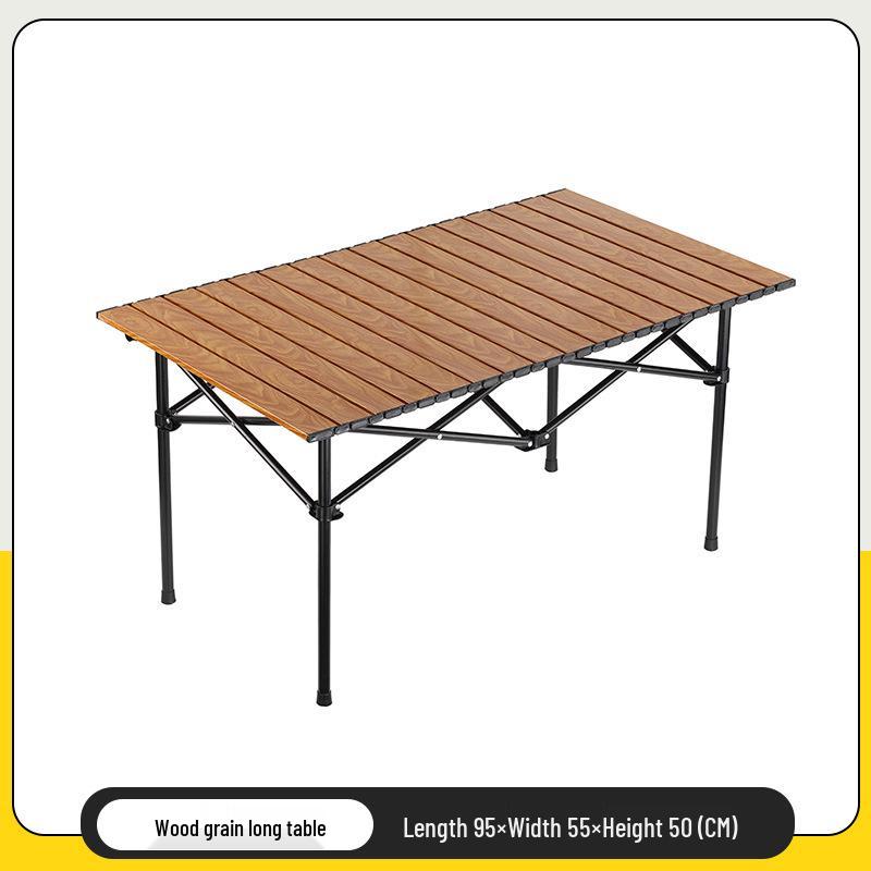 1.2m Walnut Round Folding Camping Table - Carbon Steel, Roll-Up, Portable BBQ Table