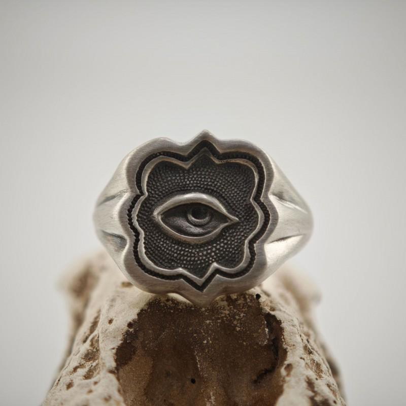 Adjustable Open Ring Men Women Vintage Eye Motif Geometric Copper Band Retro Style Statement Jewelry