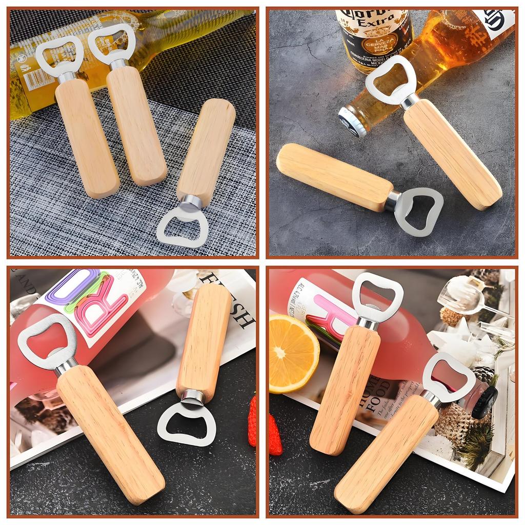 10-pack Flasköppnare med trähandtag | Set med ölöppnare i rostfritt stål | Bartenderkvalitet för hemmabar, restauranganvändning
