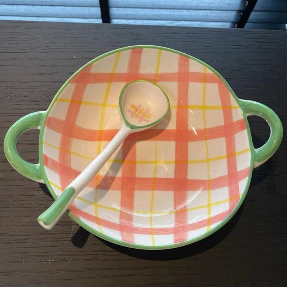 Hand-Painted Flower Ceramic Bowl with Spoon - Multi-Use Salad/Snack/Dessert Bowl for Breakfast Oatmeal Microwave Safe Kitchenwar