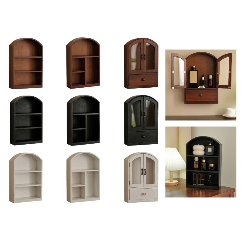 Sturdy Wooden Desktop Organizers Cabinet Clear Glass Front Panel Multipurpose Storage For Home Office Decors