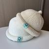 Cute Rabbit Sticker Crimped Wool Hat Lady Cute Sweet Little Pull Top Hat Autumn And Winter Outdoor Warm Knitted Hat