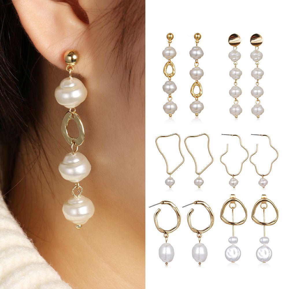 

Ювелирные изделия для вечеринок, корейский дизайн, геометрические нерегулярные круглые металлические серьги с золотыми каплями, висячие серьги с жемчугом в стиле барокко