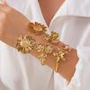 Stainless Steel Gold Color Flower Adjustable Opening Bracelets For Women Fashion Geometric Wide Cuff Bangles Girls Party Jewelry