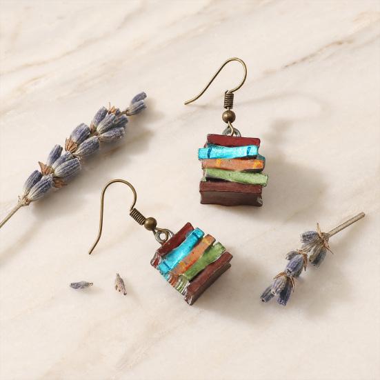 Yousheng 1 Pair Women Earrings, Retro Mini Stacked Book Design Hook Earrings, Lightweight Literary Drop Earrings for Jewelry Gift