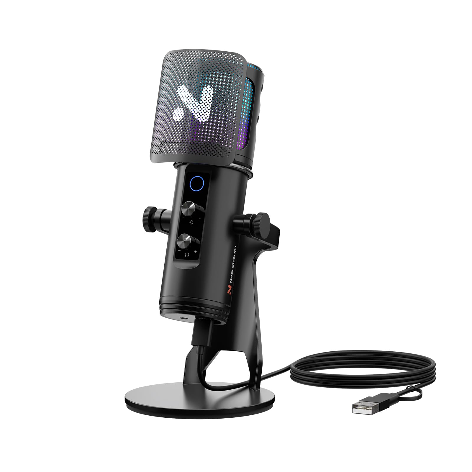 

NearStream AM35U Condenser Microphone with USB Gaming PC RGB Headphone Adjustable Noise Mute 40cm Pickup Pop Filter for Black Stand, Microphone,