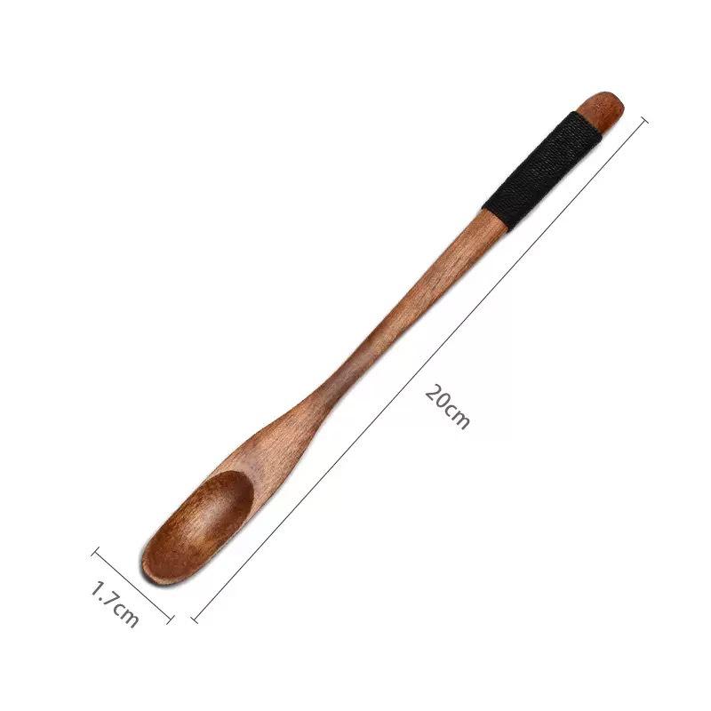 Japanischer Löffel aus massivem Holz mit langem Stiel zum Rühren von Kaffee, Milchtee und Honig