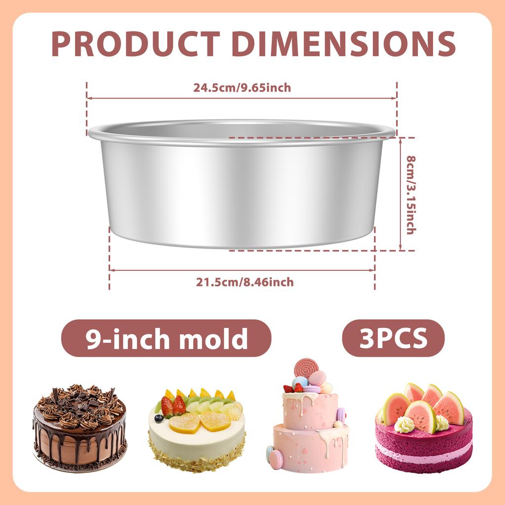 4/6/9inch Round Cake Mold Aluminium Alloy Cake Pan Set Nonstick Baking Mould Easy Releasing Baking Tray for Kitchens Accessories