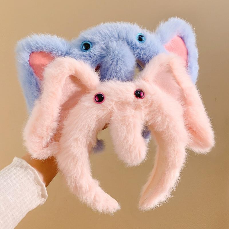 1Pcs Cute Plush Elephant Headband Cartoon Long Nose Elephant Party Headwear Hairband Hair Accessories Headhoop For Washing Face