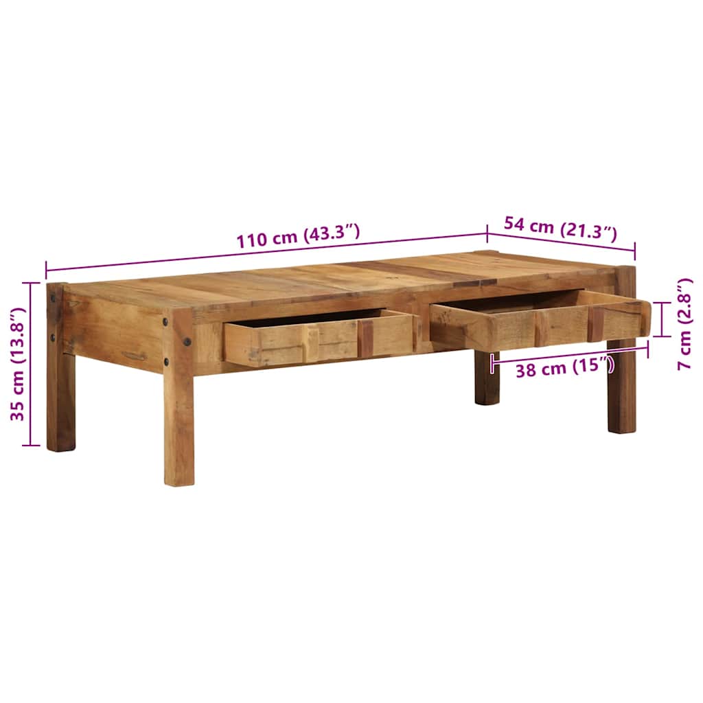 Coffee Table Brown 110 X 54 X 35 Cm Solid Upcycled Wood