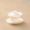Chinese-style Sheep Fat Jade Porcelain Ultra-thin Three-sided Covered Bowl with Gift Box, Chinese-style Festival Gift Box
