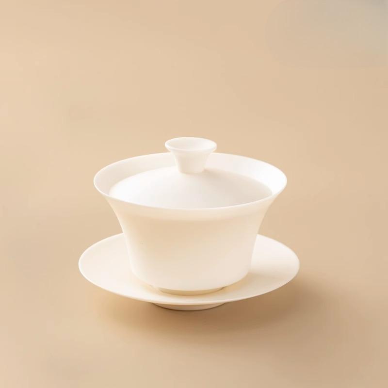 BEPAN Chinese-style sheep fat jade porcelain ultra-thin three-sided covered bowl with gift box, Chinese-style festival gift box