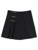 Winter 2025 Black Wool-Blend Pleated A-Line High-Waisted Short Skirt for Women (Petite)