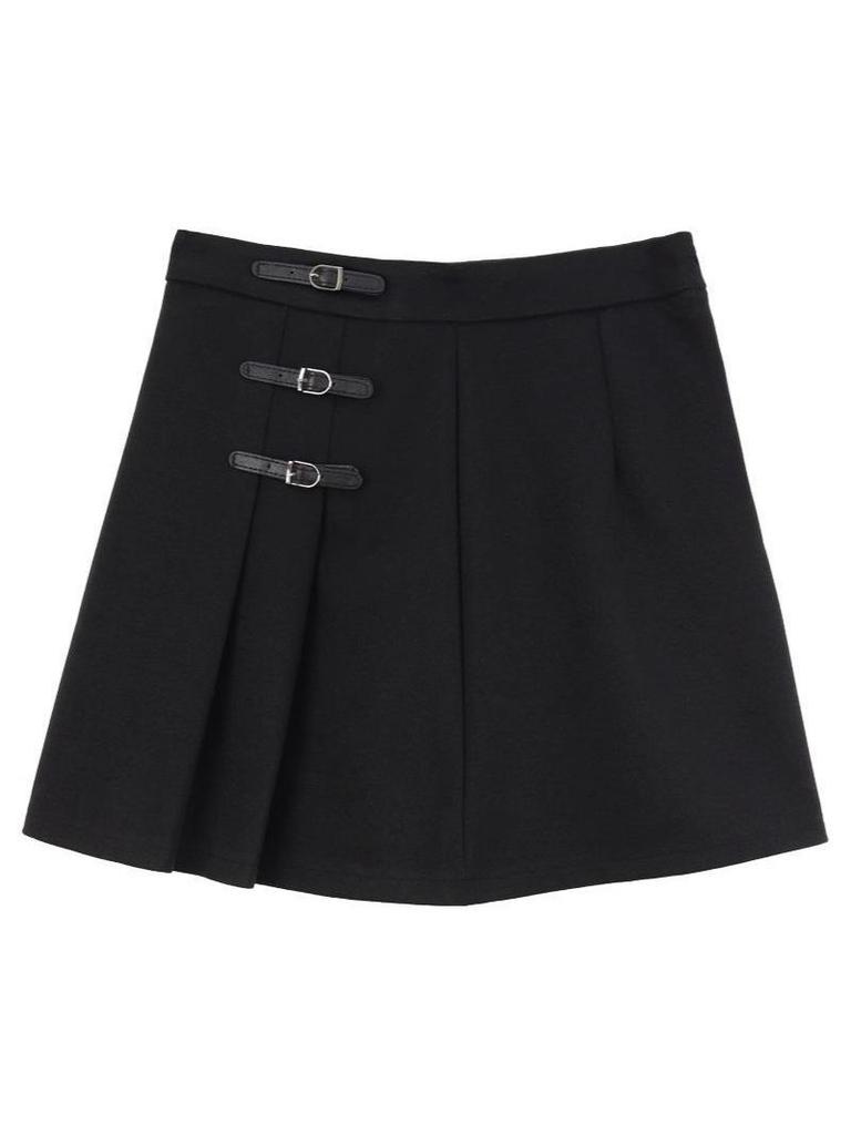 Winter 2025 Black Wool-Blend Pleated A-Line High-Waisted Short Skirt for Women (Petite)