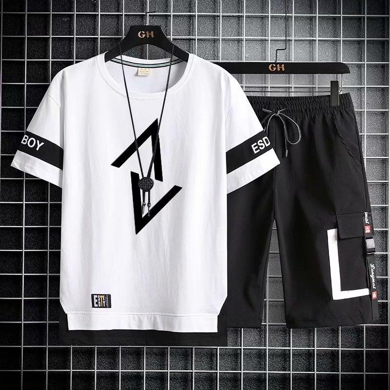 Men's Summer Sports Running Suit Short Sleeve + Shorts 2 Piece Set