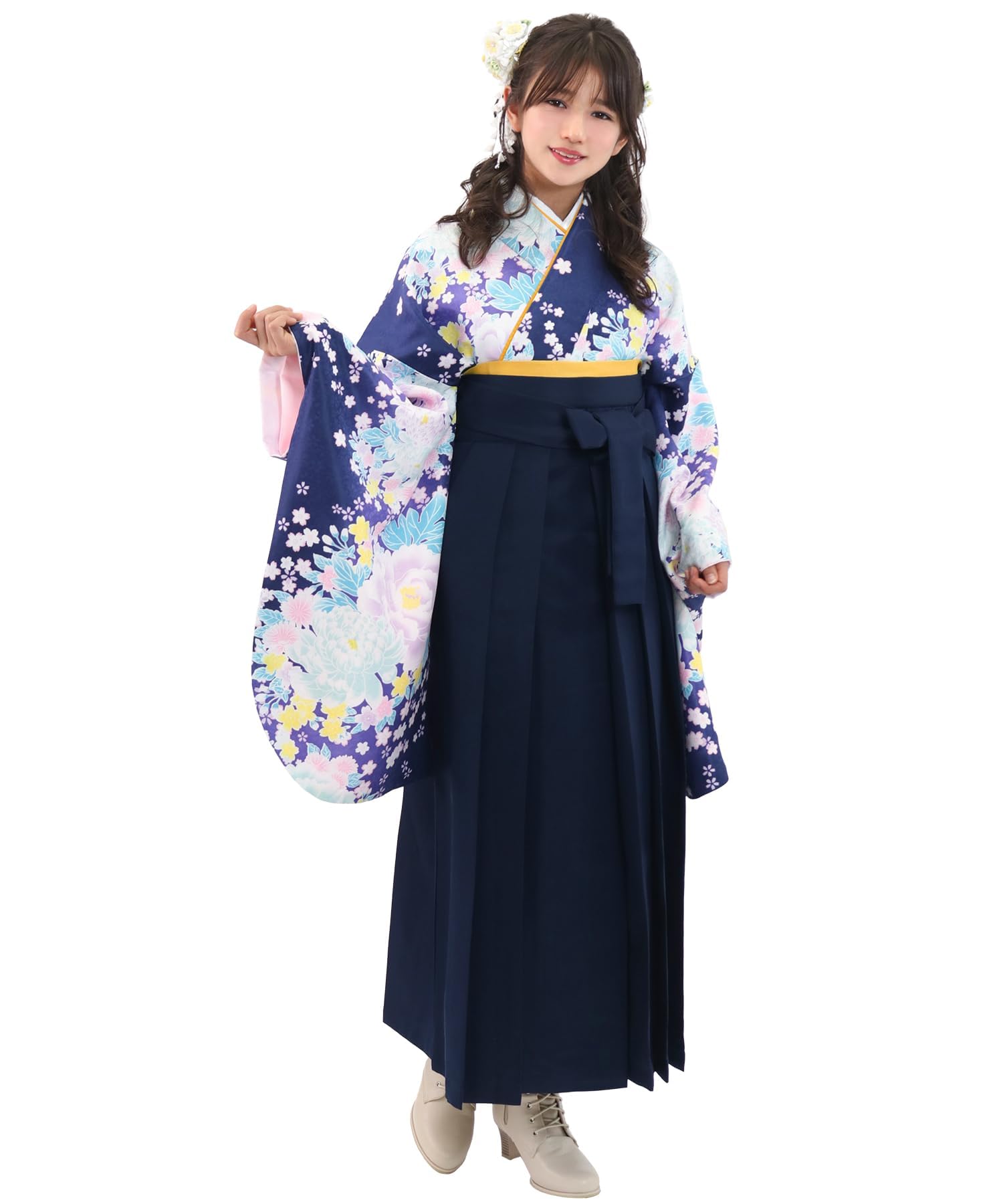 

Graduation Ceremony Hakama Easy to 5 Piece Set Hakama Lower Waist for Elementary School Girls Spring Arashi [KYOETSU] Set, Dress, (Kimono, Hakama,