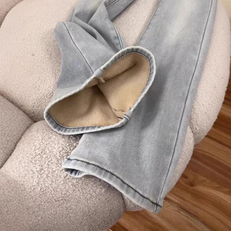 Women's Light-Colored Plush Thickened High-Waisted Flare Jeans - Winter 2026 Slimming Elastic Bell-Bottoms