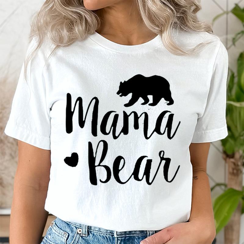 Mama Bear Print T Shirt Women Kawaii Graphic Shirts Casual Short Sleeved Black Female Tee O-neck Harajuku T-shirts Mom Y2k Top