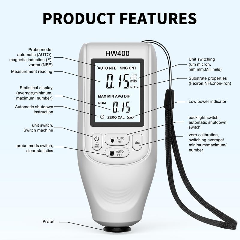 Měřič tloušťky laku Fe/NFe Automatická detekce LCD displej Měření tloušťky automobilového laku S Ultra Vysokým
