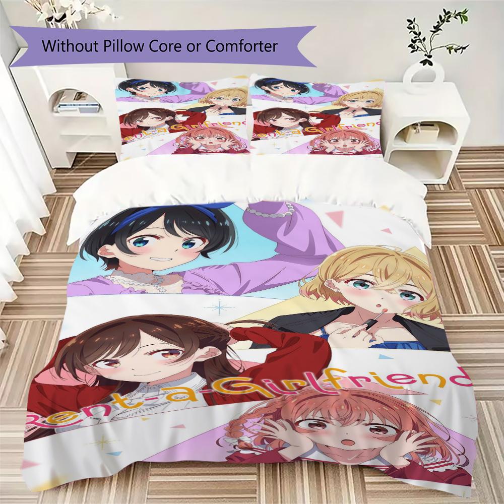 Rent a Girlfriend Pattern Bedding,Quilt Set Quilt Cover Pillowcase Home Birthday Gift(1 * duvet cover + 2 * pillowcase, without core)_lx