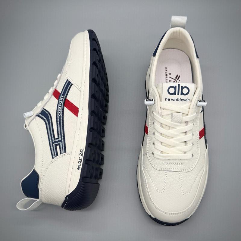 Zapatillas de Cuero Genuino para Hombre Estilo Primavera - Ligeras, Versátiles, Blancas, Deportivas Casuales