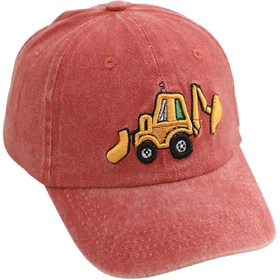 Cute Embroidery Excavator Kids Baseball Cap Adjustable Cotton Washed Vintage Cowboy Hat for Boys Girls Age 2-8
