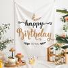 Minimalist Black White Happy Birthday Tapestry Party Backdrop for Kids Adults Birthday Decor Bedroom Photo Background