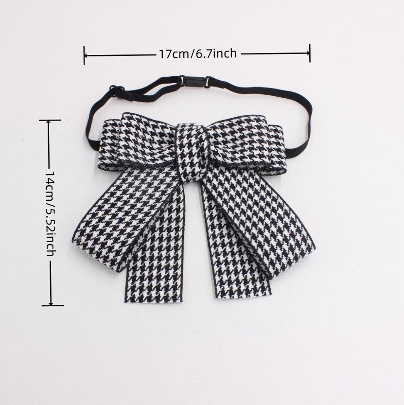 Houndstooth Wide Bow Trench Coat Accessory: Stylish Bow Tie with Elastic Strap for Easy Adjustment TS327