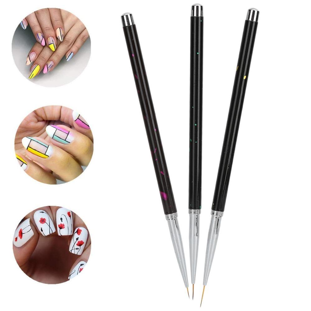 3 Stück Nylon Haar Nagelkunst DIY Pinsel Set Legierter Griff Nagelmalerei Zeichenpinsel für Zuhause Salon