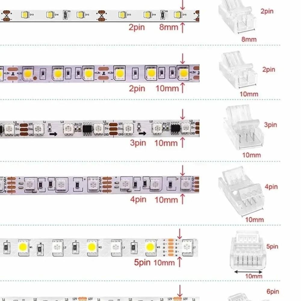 2Pin 3Pin 4Pin 5Pin Crystal Buckle for Light Strip Head 10MM LED To Strips  for SMD Strip Light