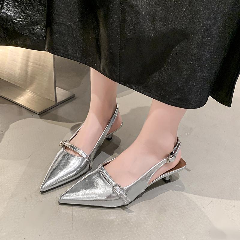 New Spring and Summer Pointed Toe Back Empty Single Shoes Baotou Stiletto Strap High Heel Sandals for Women