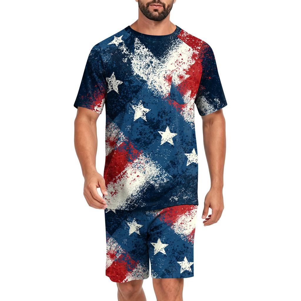 Men's Short Sleeve Pajama Set Lightweight Breathable Soft Fabric Lounge Wear Comfortable Fit Summer Homewear