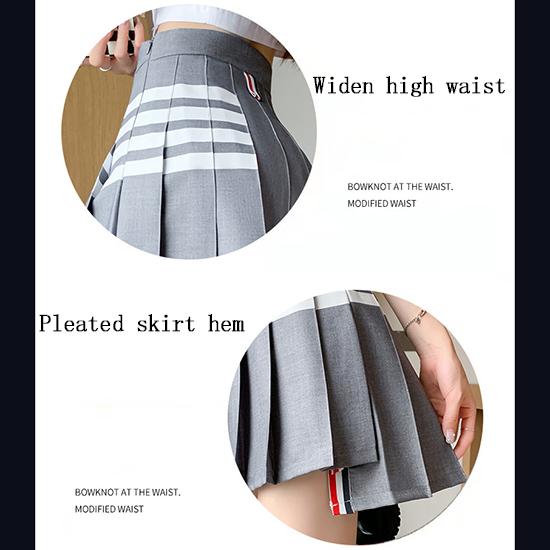 Dámská skládaná sukně se čtyřmi pruhy, šedý design obleku College Style, módní dámská ultra krátká poloviční sukně do A, sukně Jk