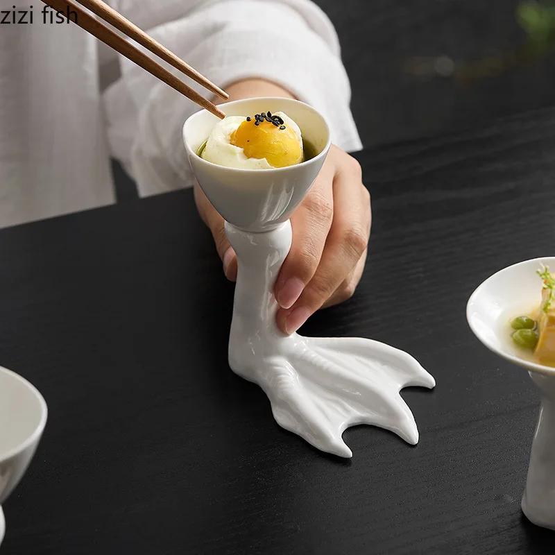 Piatto Creativo Alto con Piedi d'Oca in Ceramica per Dim Sum Ristorante Piatto da Dessert Piatto per Sushi Specialità di Stoviglie per Cucina Molecolare
