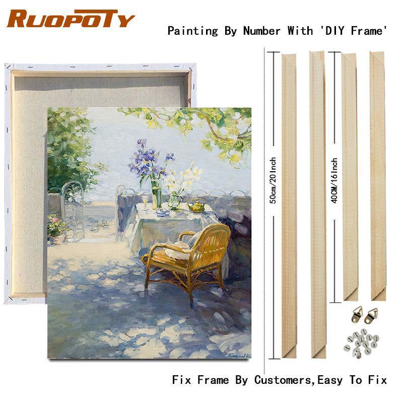 RUOPOTY DIY Frame Oil Painting By Numbers Window Scenery Acrylic On Canvas Wall Art Picture By Numbers Flower For Living Room