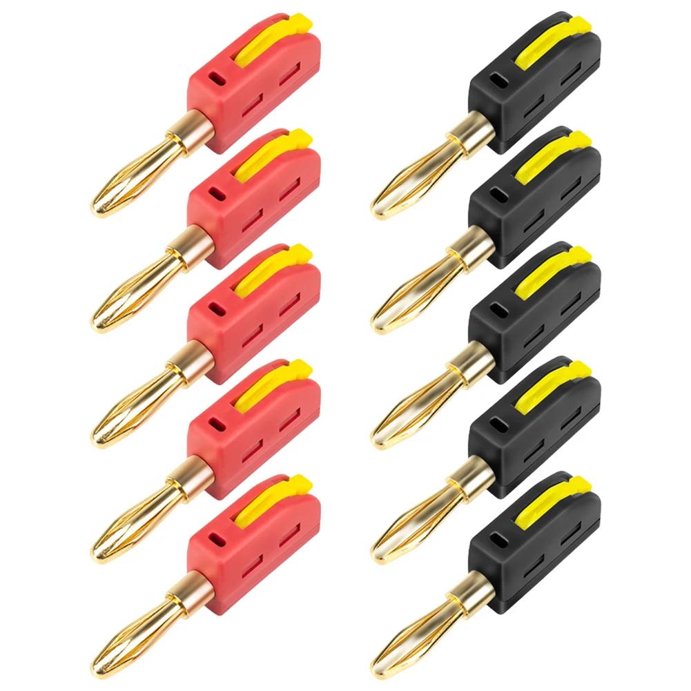 

10Pcs 4mm High Current Plugs Solder-Free Gold-Plated Banana Connector Self-Locking Lantern Buckle Plug for 32A Electrical Test