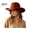 Autumn Winter Warm Fedora Unisex Western Cowboy Hat, Wool Felt Hat with Faux Leather Elegant for Daily Use Band, Retro Wide Brim Cowgirl Men