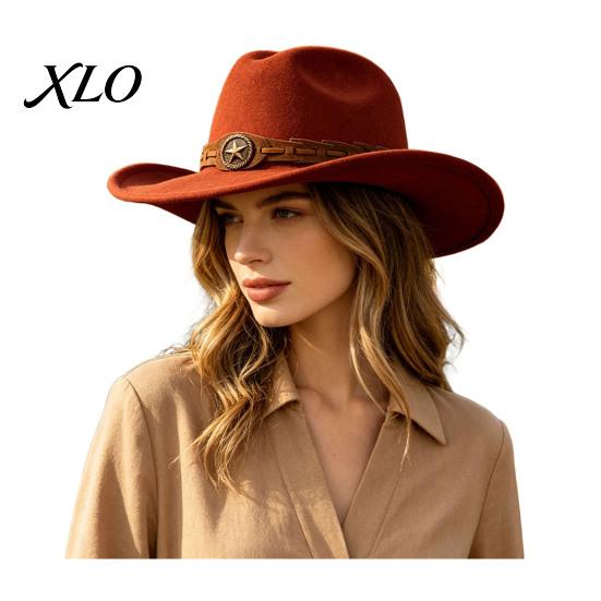 Autumn Winter Warm Fedora Unisex Western Cowboy Hat, Wool Felt Hat with Faux Leather Elegant for Daily Use Band, Retro Wide Brim Cowgirl Men