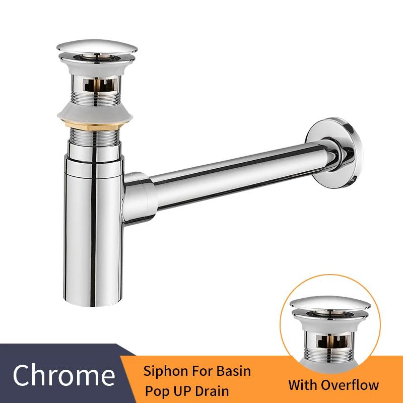 Luxus Flaschensiphon Messing Rund Siphon Silber Gebürstete Bronze Schwarz P-Siphon Badezimmer Waschtisch Rohr Abfluss Mit Pop-Up Ablauf 6920