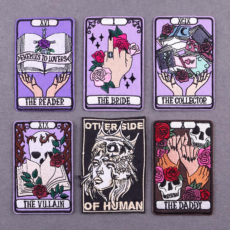 Hip Hop Punk Embroidery Patches For Clothing Thermoadhesive Patch Iron On Patches On Clothes Tarot Cards Skull Patch For Clothes